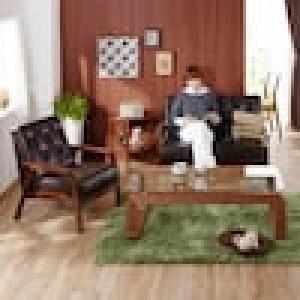 レトロ調木肘合皮ソファー <1人掛け/2人掛け>の商品写真