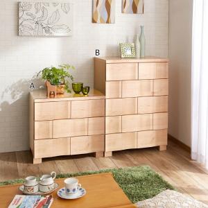 波形デザインの天然木収納チェストの商品写真