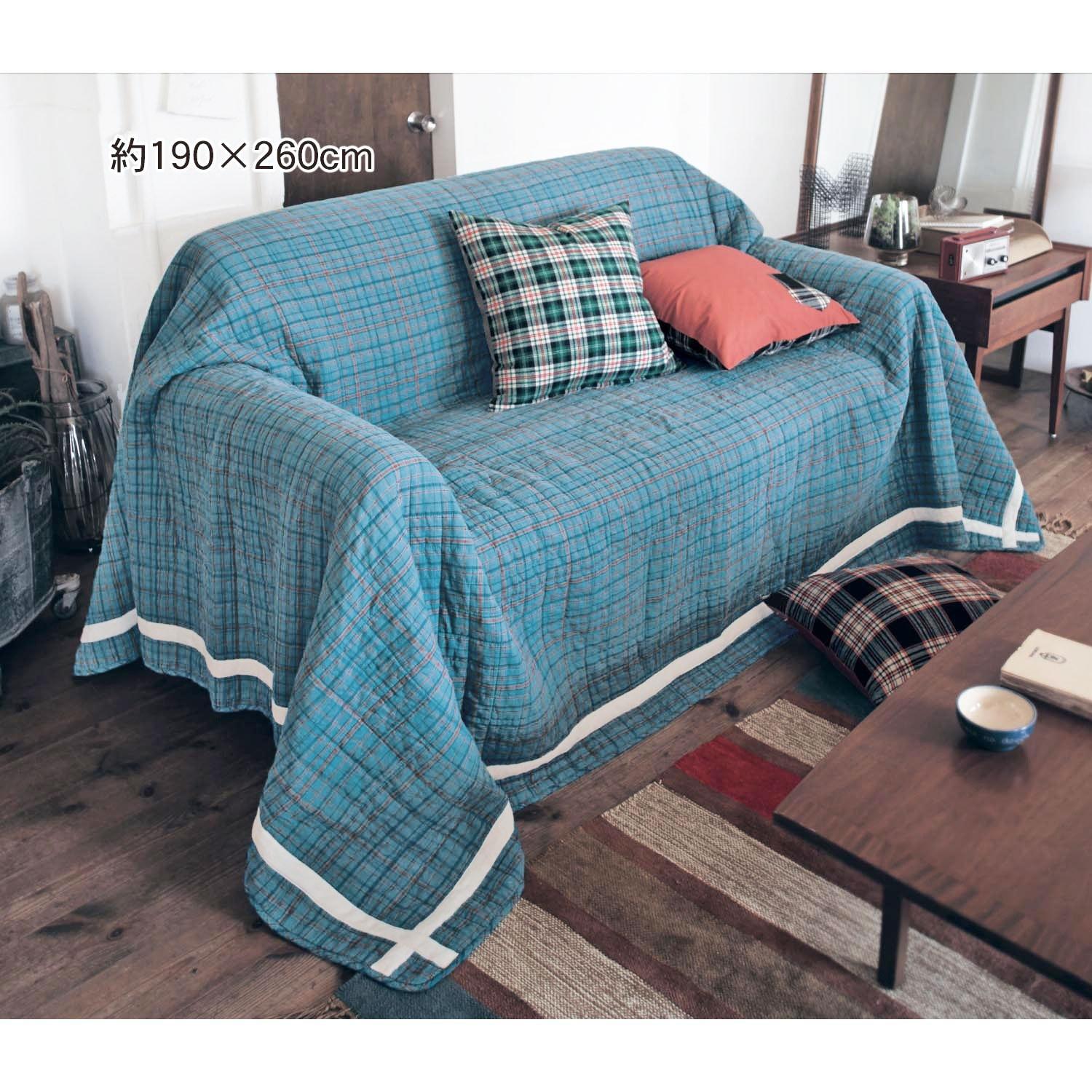 先染めチェックのウォッシュキルトマルチカバー・ソファーカバーの商品写真