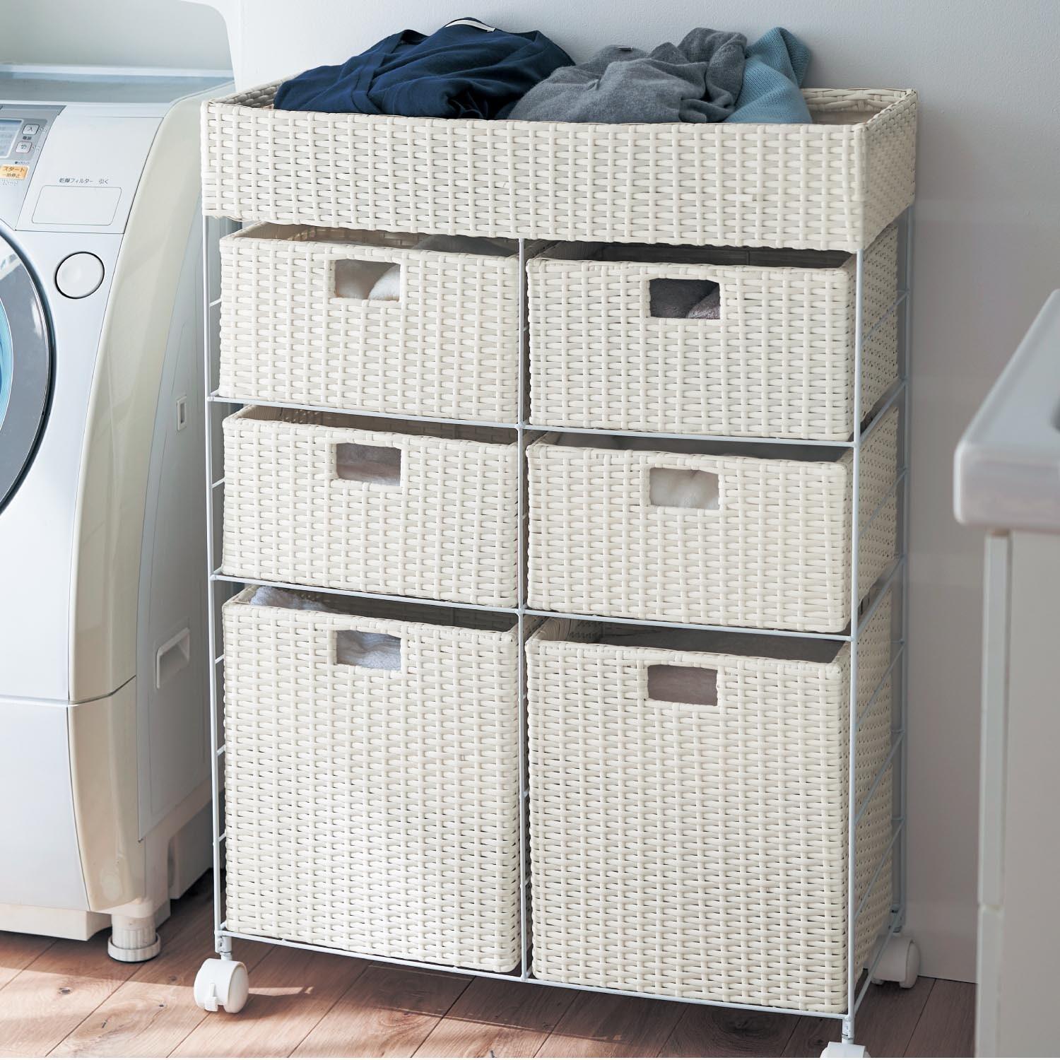 ラタン調ランドリーワゴンの商品写真