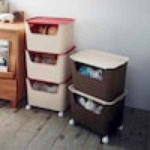 キャスター付きフタ付き収納ケースセット <2個セット/3個セット>の商品写真