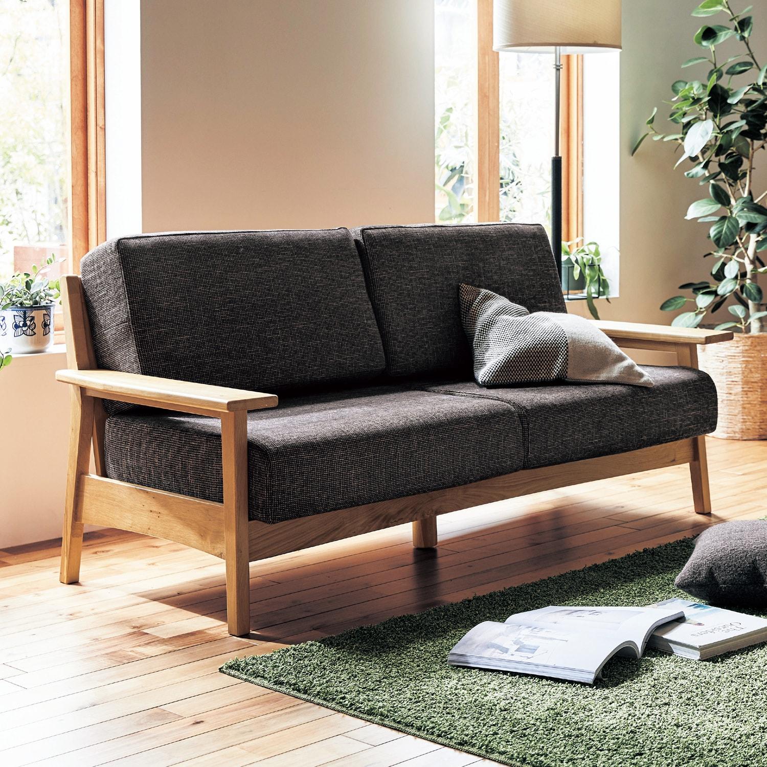 【5月6日までタイムセール】 オーク材フレームのカバーリングソファー <2人掛け/3人掛け>の商品写真