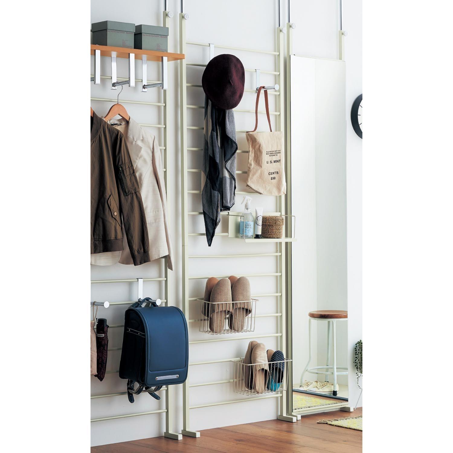 突っ張りカゴ付きラダーラック <幅65/幅95cm>の商品写真