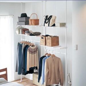 突っ張り棚付きハンガーラック <幅67~95cm>の商品写真