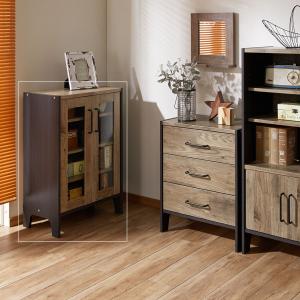 組立簡単ヴィンテージ調ガラスキャビネットの商品写真