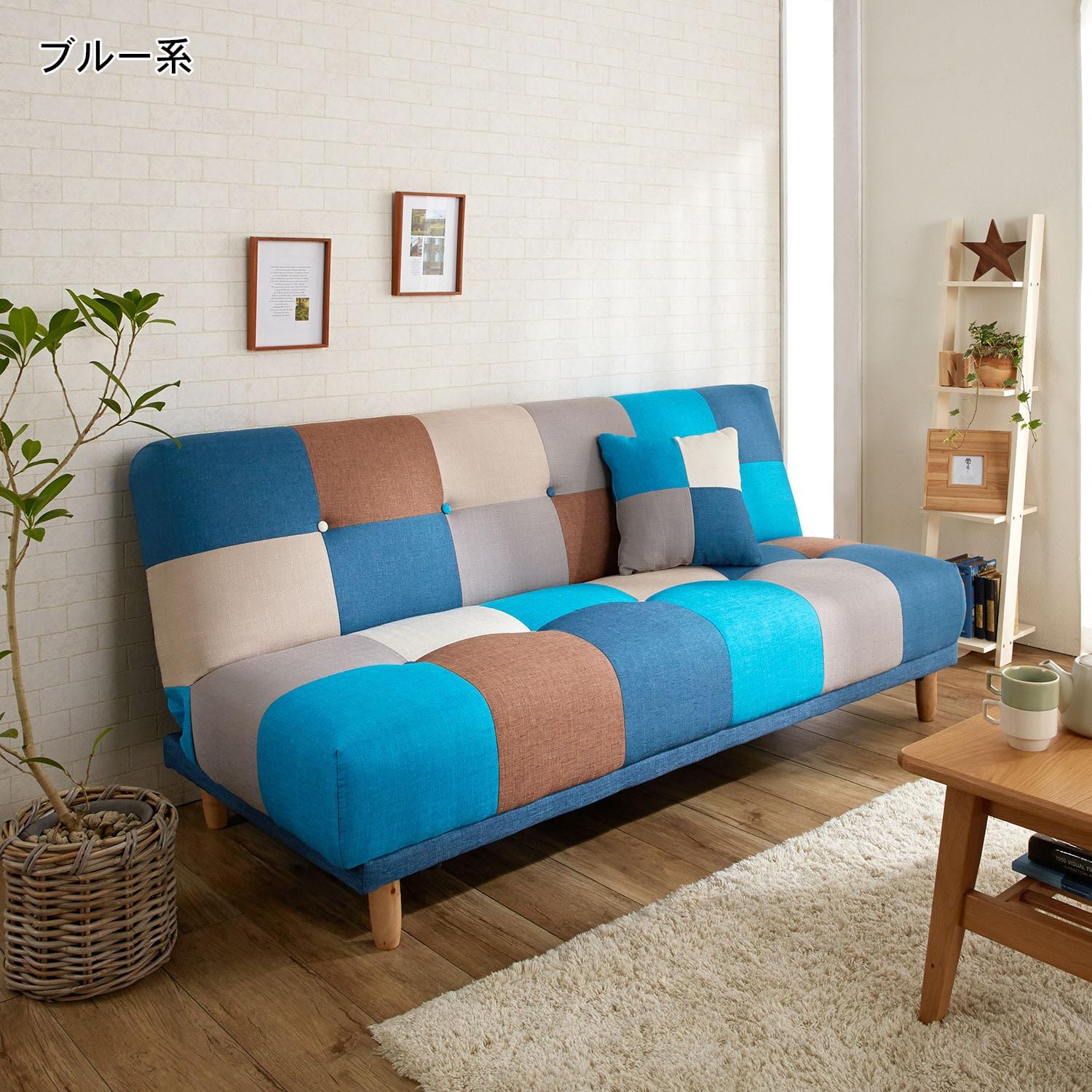 クッション付きパッチワークソファーベッドの商品写真