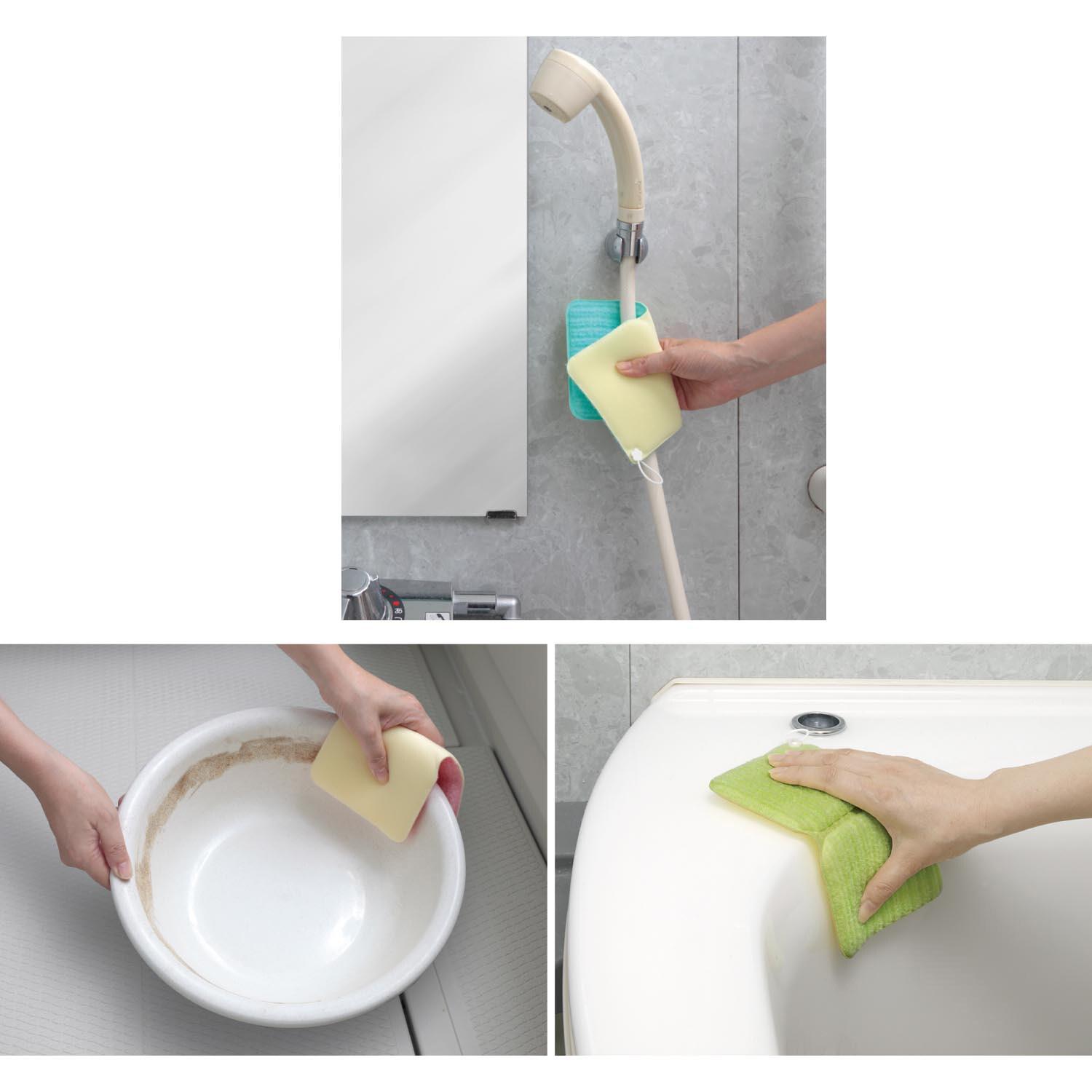 少量の洗剤や水だけで湯垢を落とすバススポンジ3色セットの商品写真