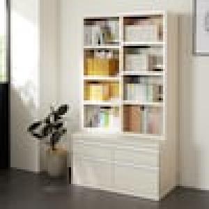 ダブル棚板の木目調本棚・オープンラック <棚のみ/チェスト付き>の商品写真