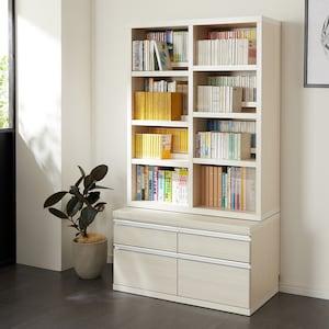 ダブル棚板の木目調本棚・オープンラック <棚のみ/チェスト付き>の商品写真