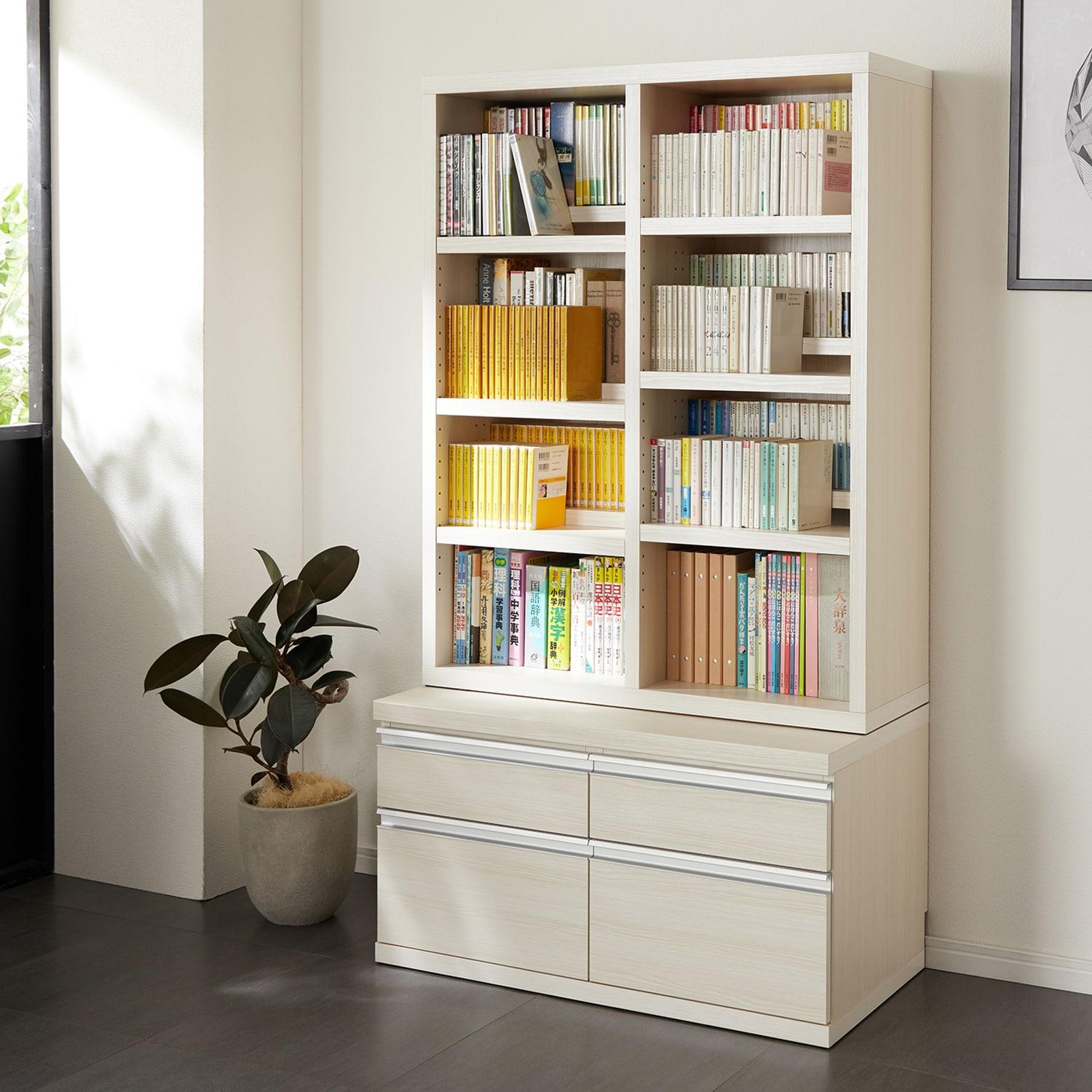 ダブル棚板の木目調本棚・オープンラック <棚のみ/チェスト付き>の商品写真