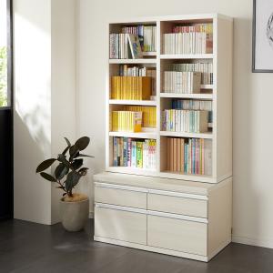 ダブル棚板の木目調本棚・オープンラック <棚のみ/チェスト付き>の商品写真