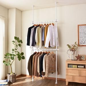 簡単突っ張り2段ハンガーラック <幅56~95cm>の商品写真