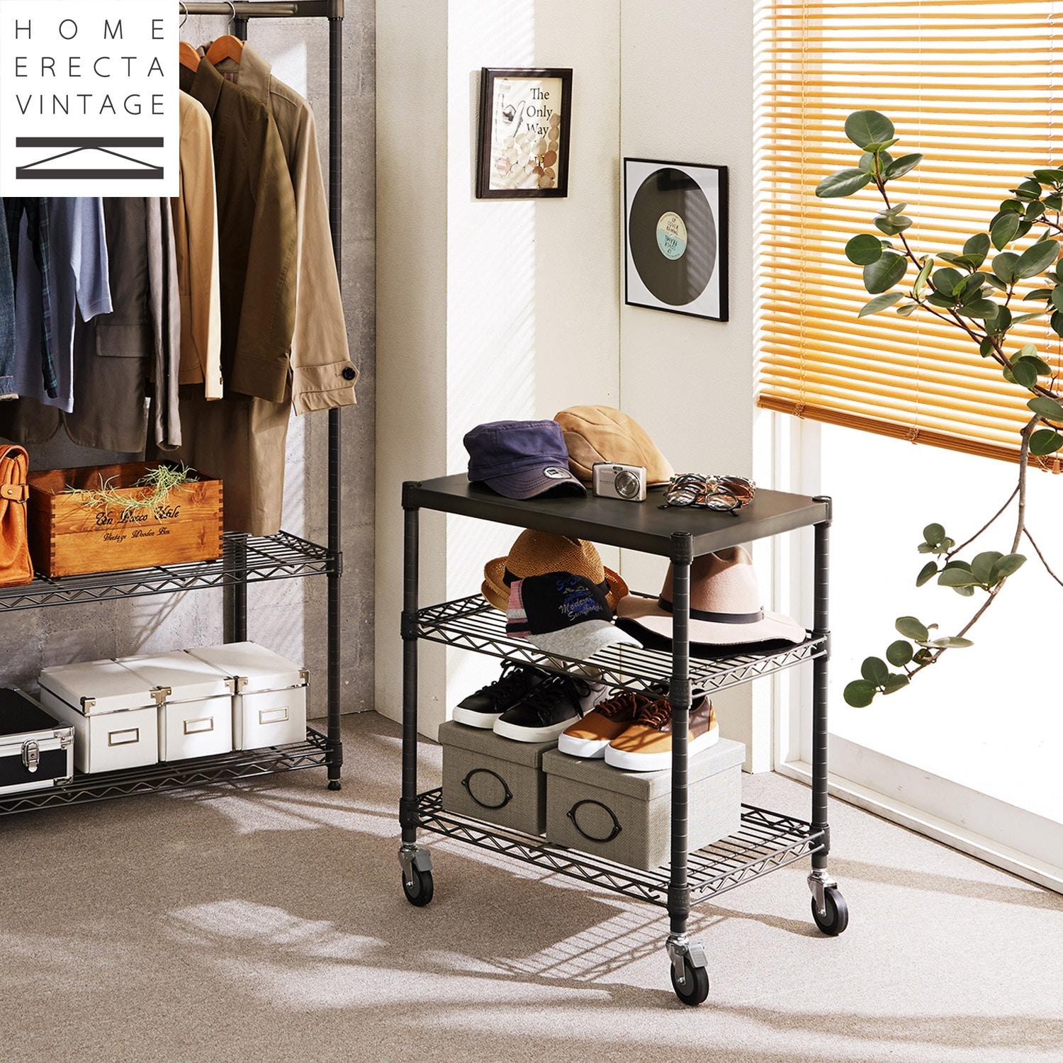 スチール天板のヴィンテージ調ワゴンの商品写真