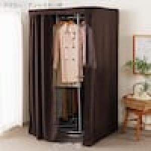 カーテン付き円柱型の回転式ダブルハンガーラック <115×115cm>の商品写真