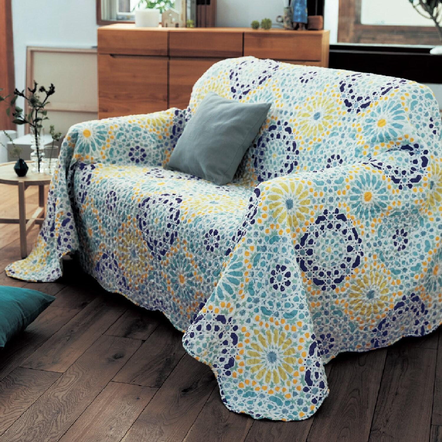 北欧調リバーシブルキルトマルチカバー・ソファーカバーの商品写真