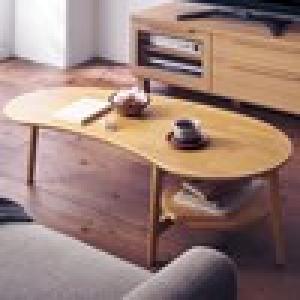 変形型の薄型リビングローテーブル 【奥行も控えめで場所取らず】の商品写真