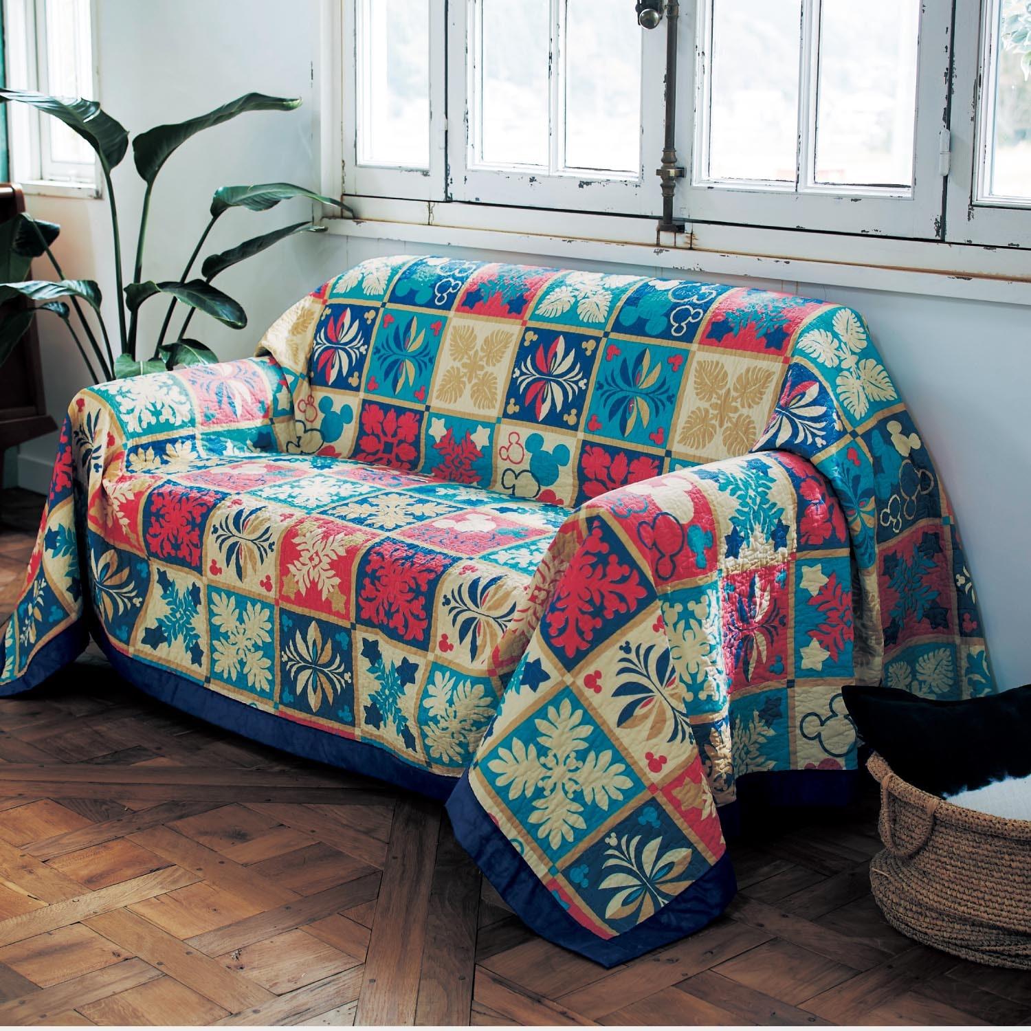 ハワイアン風ウォッシュキルトマルチカバー 「ミッキーモチーフ」の商品写真