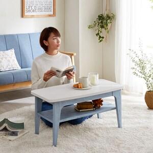 フレンチシャビー風棚付きリビングローテーブルの商品写真