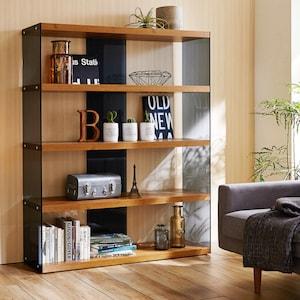 強化ガラスと木目調天板のシェルフの商品写真