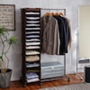 幅が伸縮する衣類収納ラック付きハンガーラックの商品写真