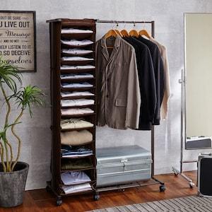 幅が伸縮する衣類収納ラック付きハンガーラックの商品写真