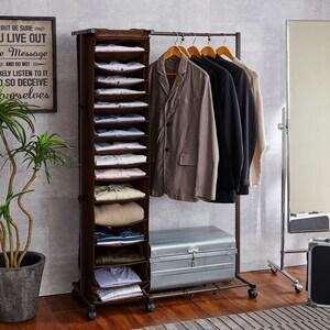 幅が伸縮する衣類収納ラック付きハンガーラックの商品写真