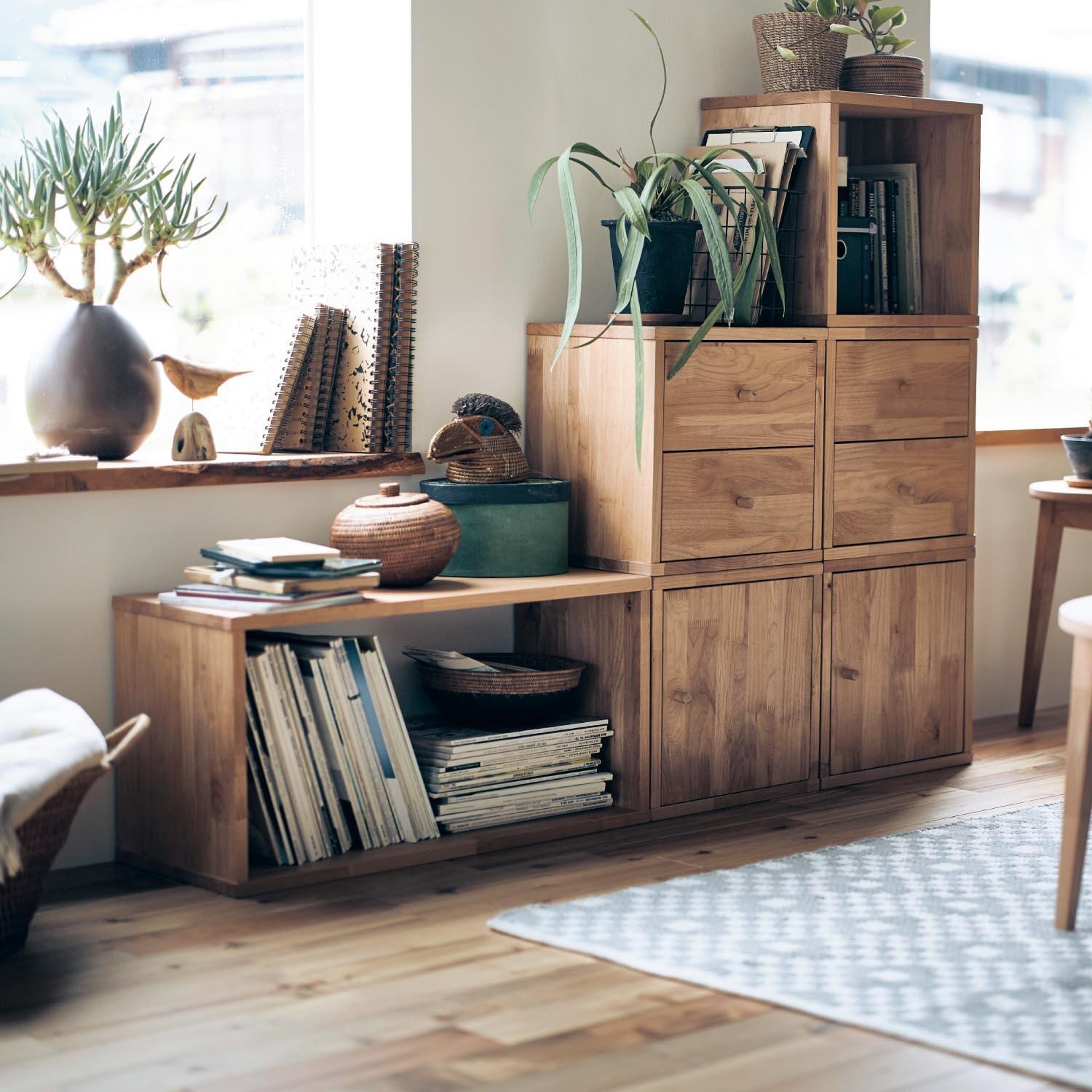 【5月6日までタイムセール】 天然木アルダー材でつくったユニットボックス <オープン/扉/引出し/オープンワイド>の商品写真