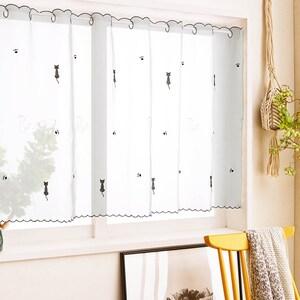 ネコ柄のスカラップカフェカーテンの商品写真