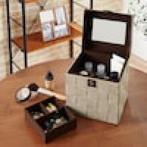 ファブリック素材のミラー付きメイクボックスの商品写真