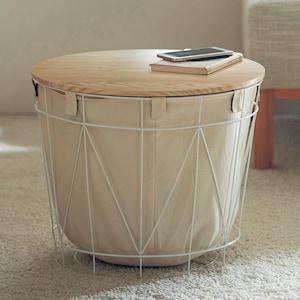 サイドテーブルにもなるふた付きバスケットの商品写真