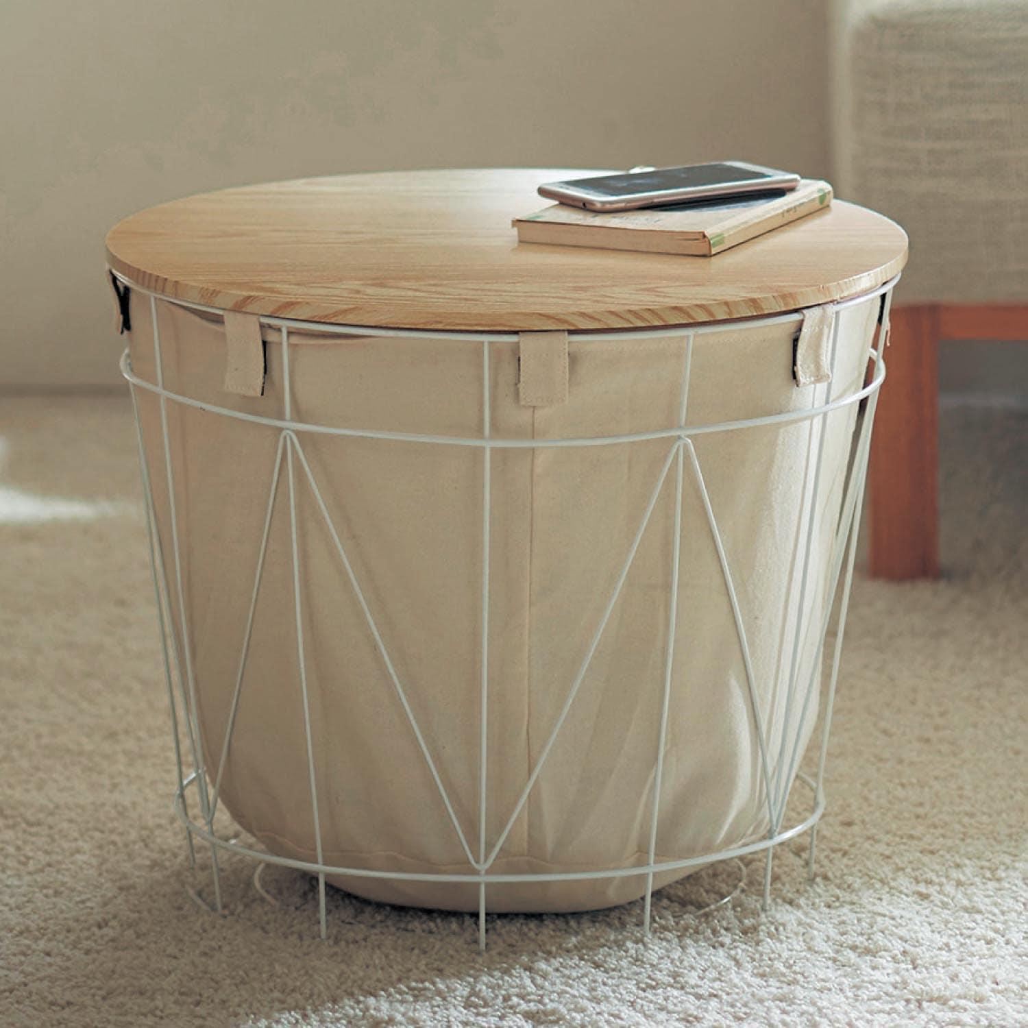 サイドテーブルにもなるふた付きバスケットの商品写真