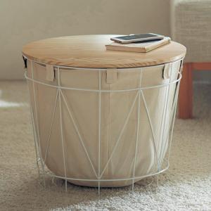 サイドテーブルにもなるふた付きバスケットの商品写真