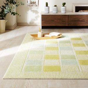 洗濯機で洗えるブロック柄の綿混ラグ[日本製]の商品写真