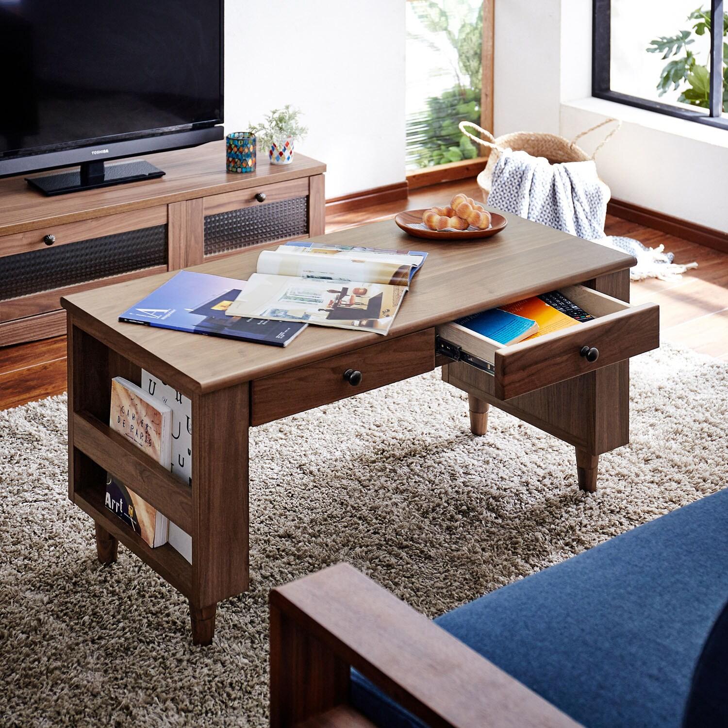高さが調整できる収納たっぷりリビングローテーブルの商品写真