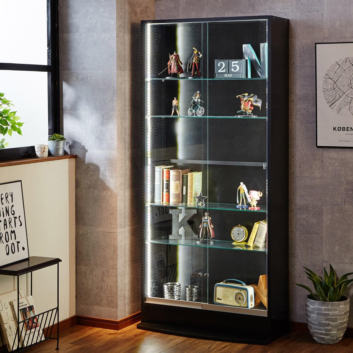 LEDライト・鍵付き大型コレクションキャビネット(引き戸タイプ)の商品写真