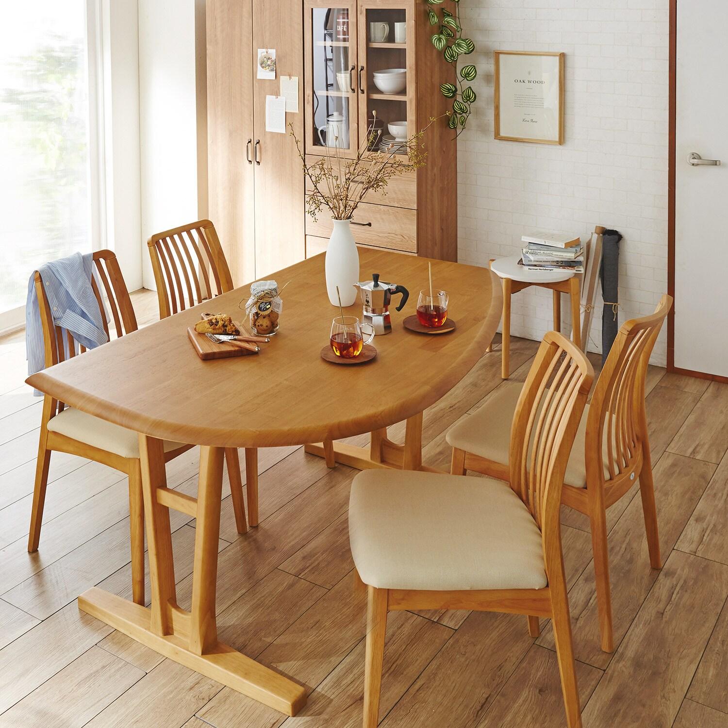 天然木の変形ダイニングテーブル(2本脚タイプ) <4人用>の商品写真