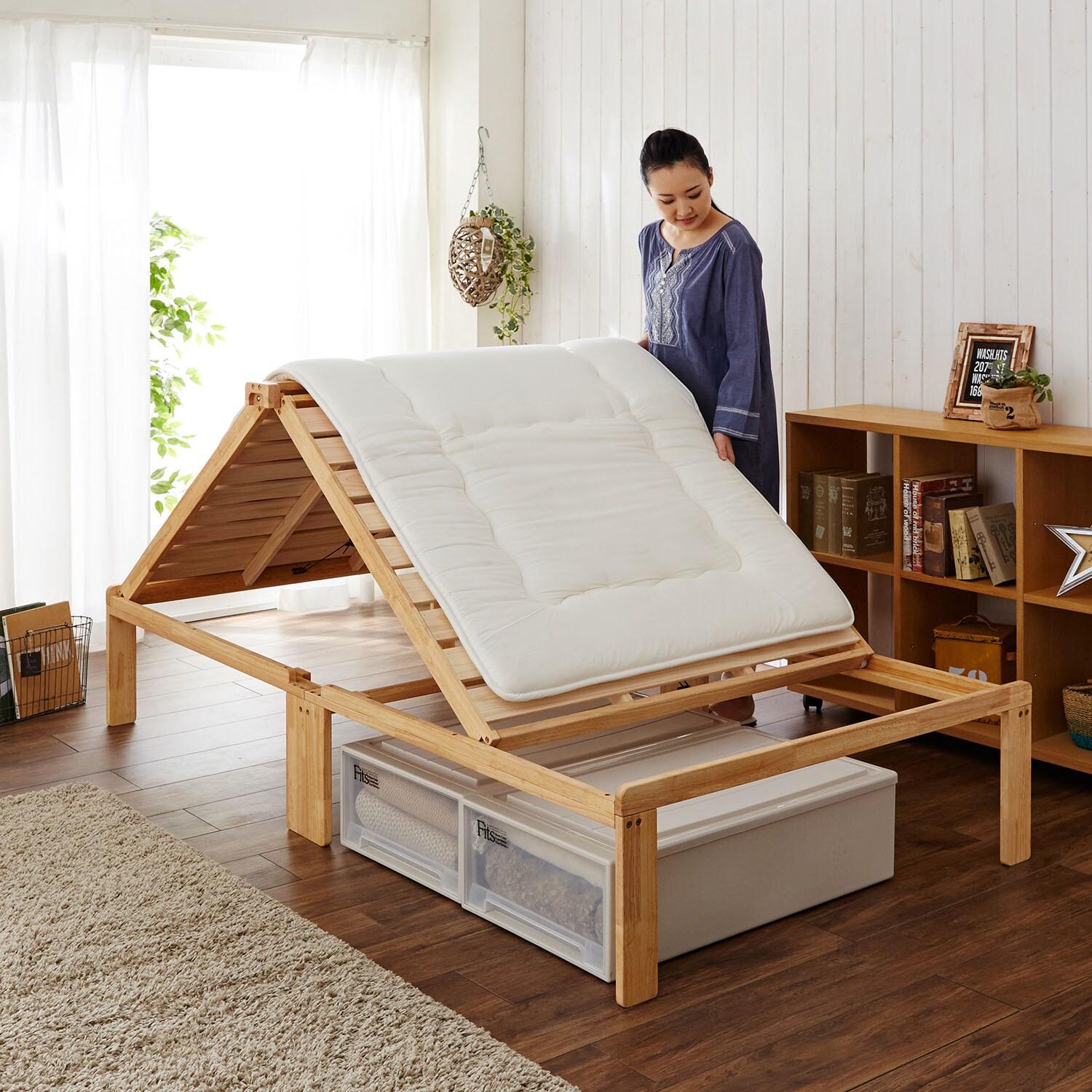 片手でぱぱっと布団が干せるすのこベッド[日本製]<シングル>の商品写真
