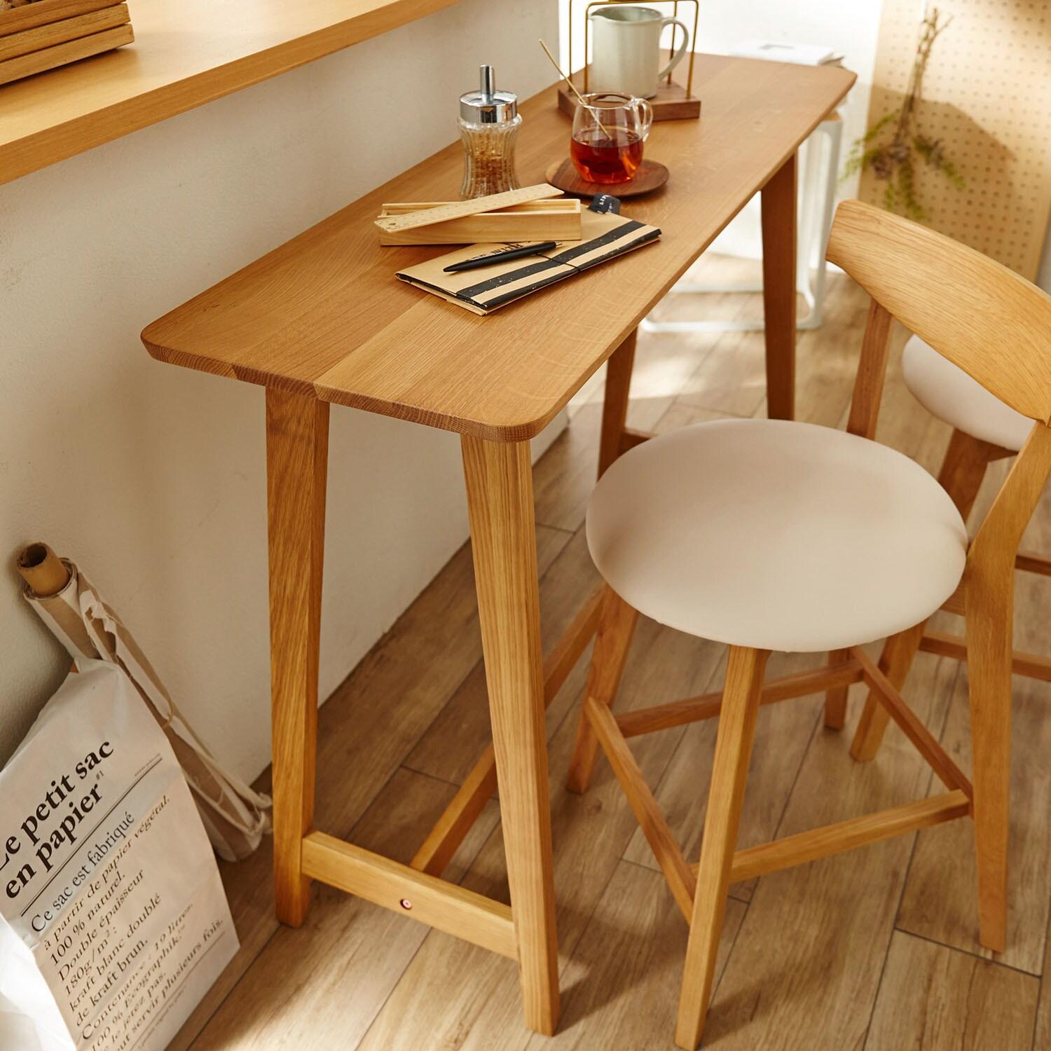 天然木オーク材を贅沢に使用したカウンター3点セット <2人用>の商品写真