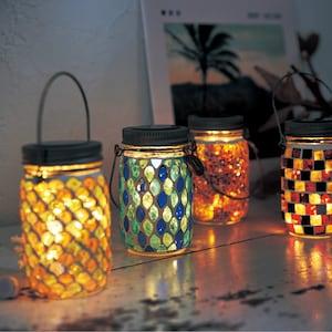 モザイクガラスのメイソンジャー型ソーラーライトの商品写真
