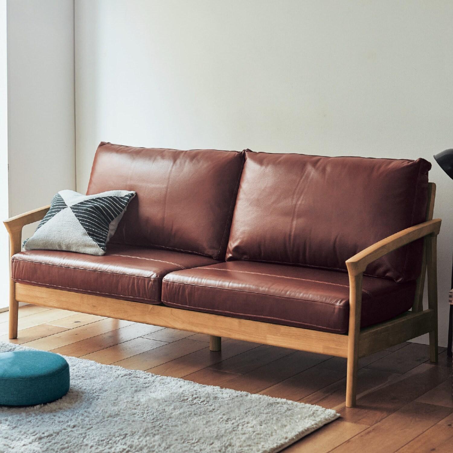 耐久性にこだわった本革クッションの木フレームソファー <2人掛け/3人掛け>の商品写真