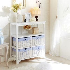 バスケット付き羽目板風キャビネットの商品写真