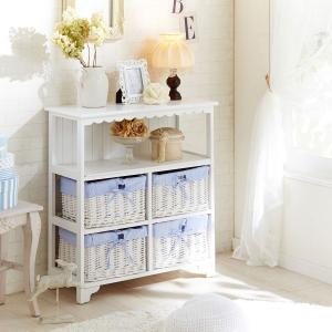 バスケット付き羽目板風キャビネットの商品写真