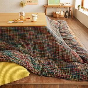 織り感のあるチェック柄こたつ掛け布団[日本製]の商品写真