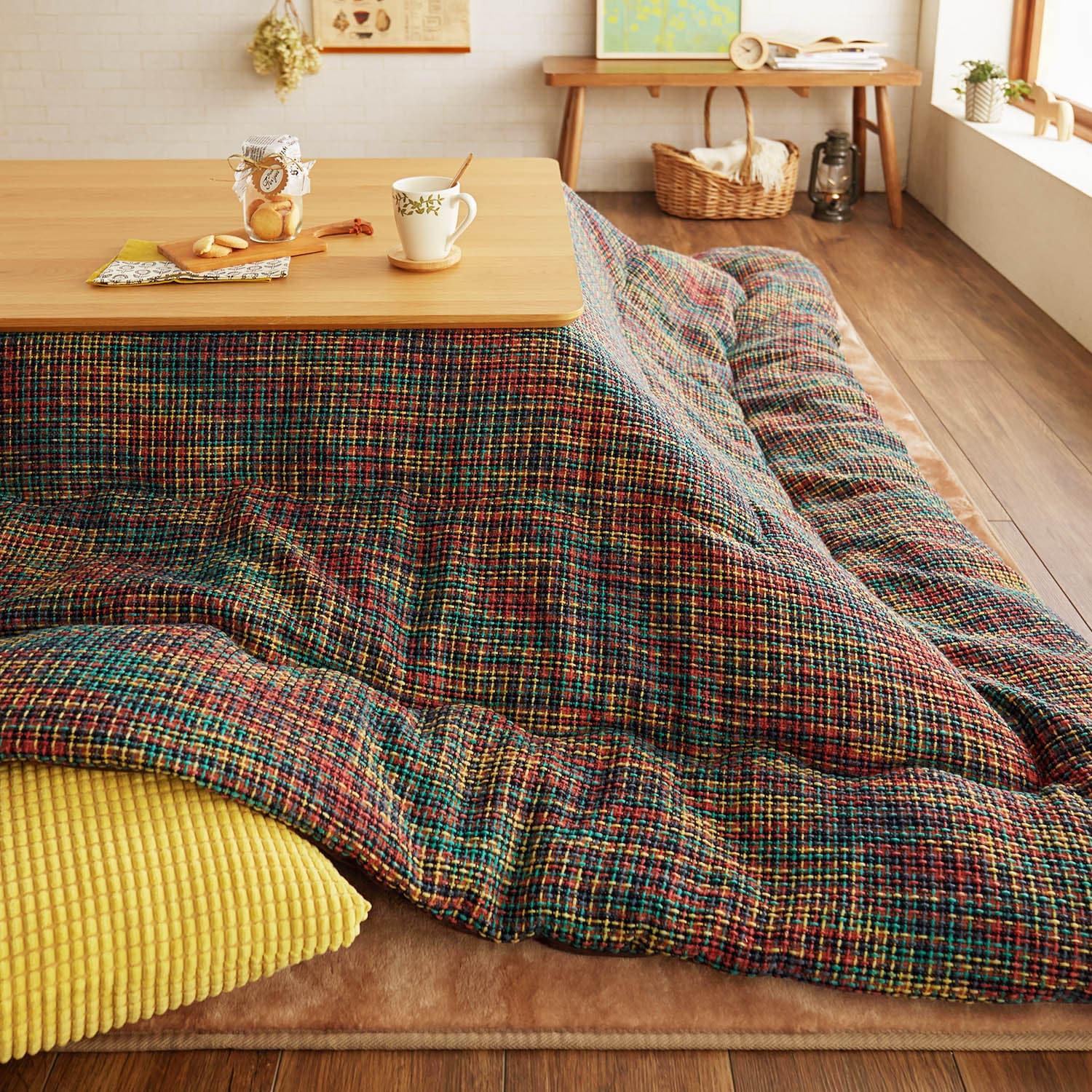 織り感のあるチェック柄こたつ掛け布団[日本製]の商品写真