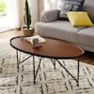 ウォルナット材のアイアン脚円形リビングテーブルの商品写真