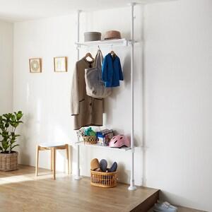 ハンガーラックにもなるつっぱりシェルフ <幅90cm>の商品写真