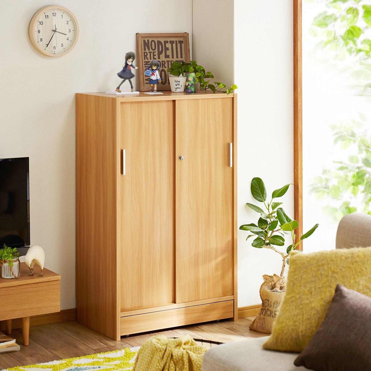 大容量収納!棚板を細かく調整できる引戸ダブル棚板ラック・本棚の商品写真