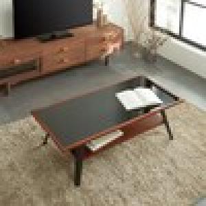 ブラックガラス天板のモダンリビングローテーブルの商品写真