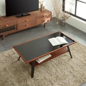 ブラックガラス天板のモダンリビングローテーブルの商品写真