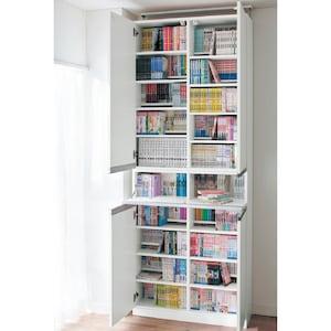 扉付き1cmピッチダブル棚板の薄型本棚の商品写真